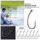Fishing Hooks Kit, High Carbon Steel Carp Fish Hooks with Sharp Barbs, Set of 20