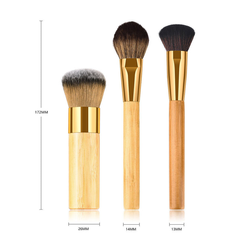 3pcs Bamboo Handle Soft Hair Foundation Loose Powder Blush Makeup Brushes-239058