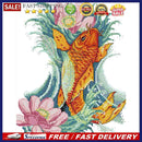 Part Embroidery Carp Flowers 2-Strand 14CT Print Fabric Cross Stitch Needle