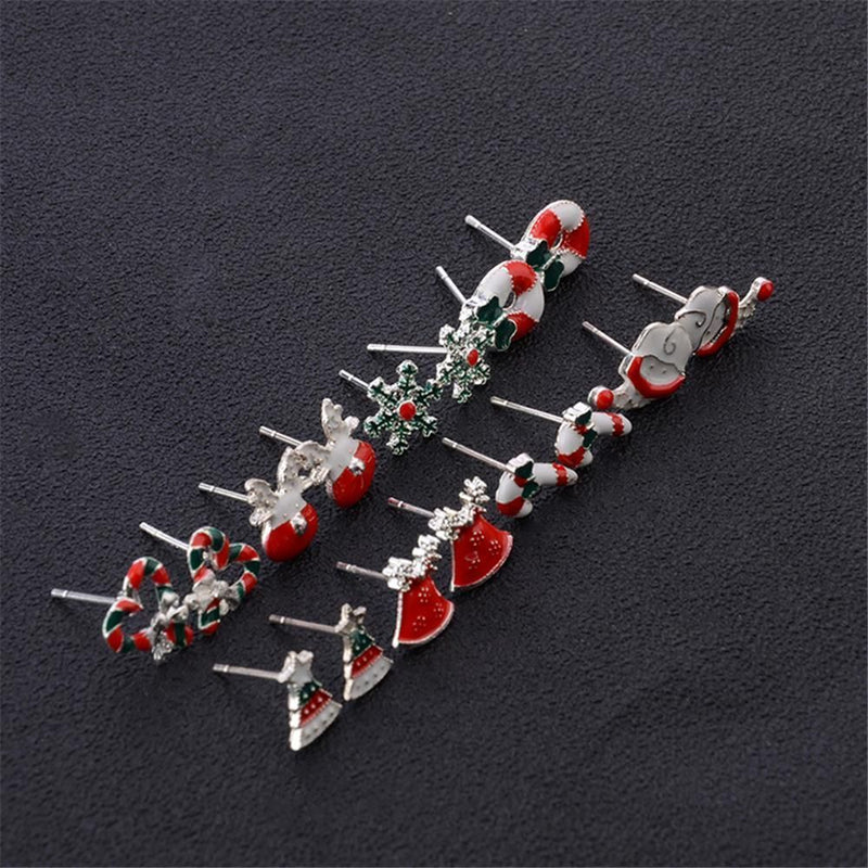 Women 8Pcs/Set Gift Santa Deer Christmas Tree Snowflake Xams Stud Earrings