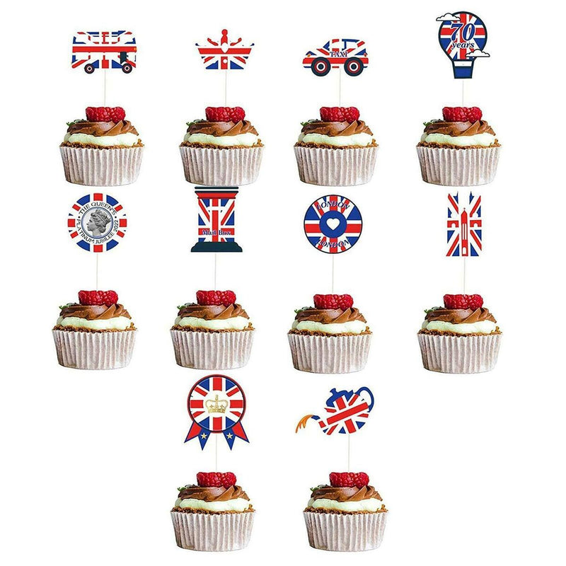 Mix 10 Food & Cupcake Picks Queen Jubilee London Union Decorations Party M8I5