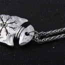 Rune Necklace Stainless Steel Aegishjalmur Chain Spear and Vegvisir Pendant