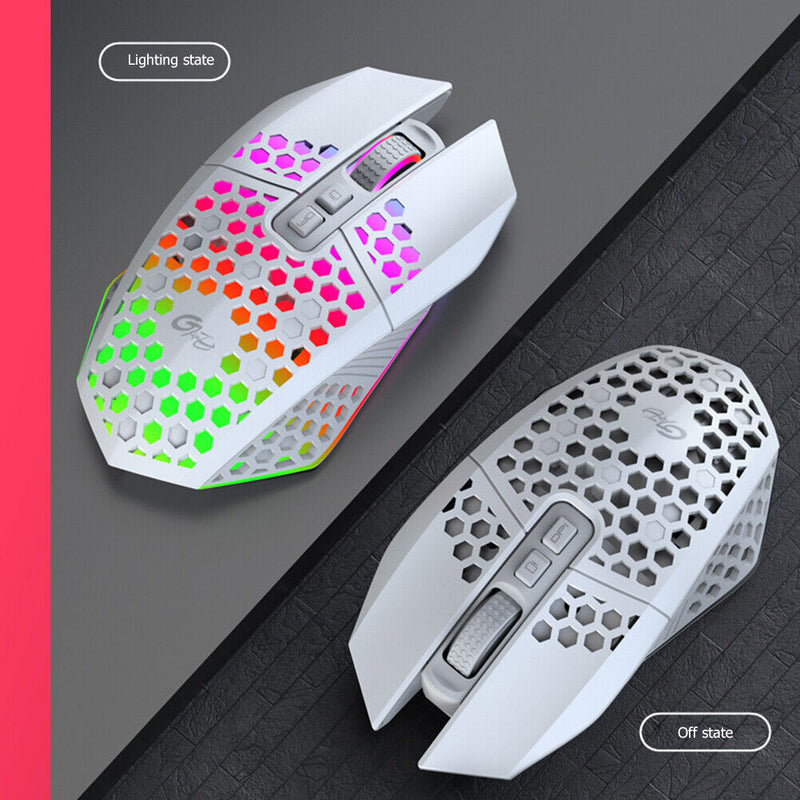 X801 8 Keys Honeycomb Wireless Mouse for PC Gamers 1600DPI RGB Rechargeable Mice