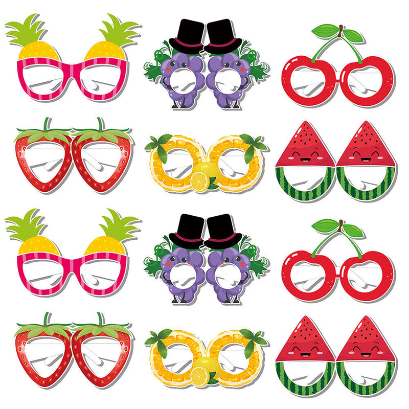 #A 6/12pcs Hawaii Summer Fruit Shaped Glasses Happy Party Photo Props Decoration