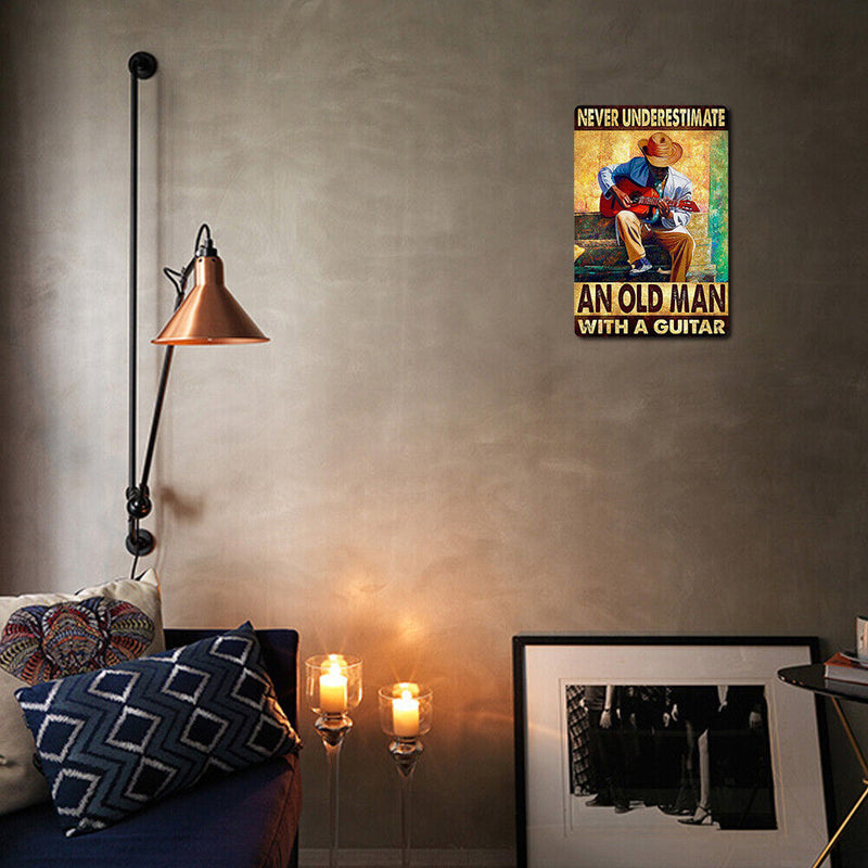 Metal Sign Tin Sign Man Playing Guitar Tin Plate Art Wall Poster Decor