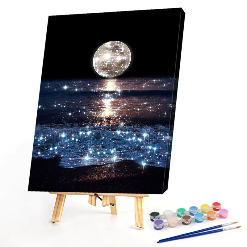 DIY Digital Picture Sea Moon Frameless Oil Painting By Number Acrylic Handi