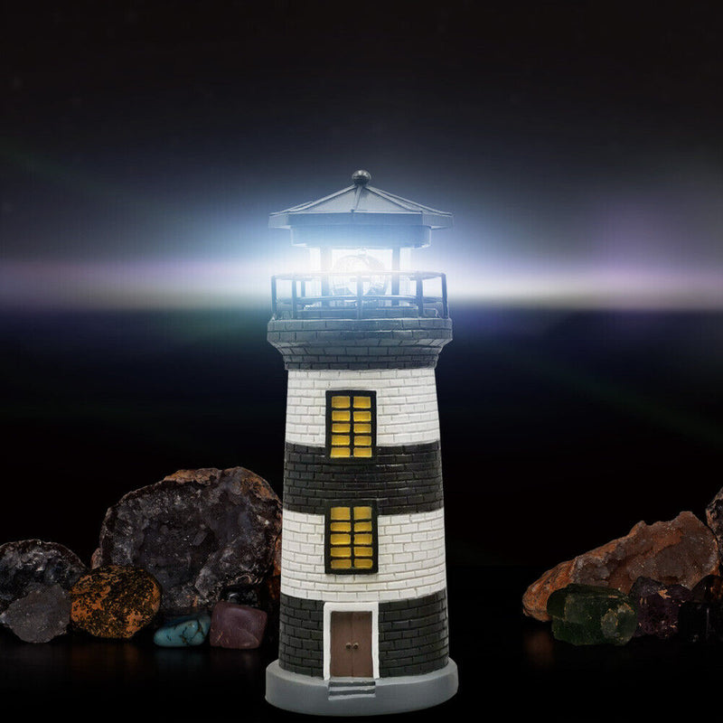 LED Lighthouse Solar Light Garden Outdoor Rotating Beacon Tower Lamp (A) Newly