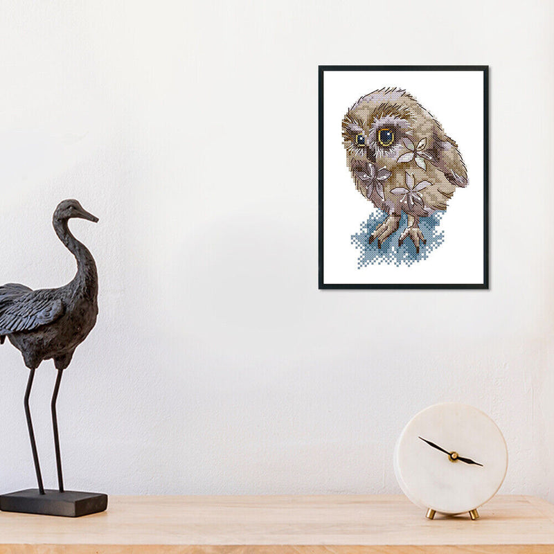 #A Owl Partial Cross Stitch 14CT Cotton Thread Printed Embroidery Kits Decor
