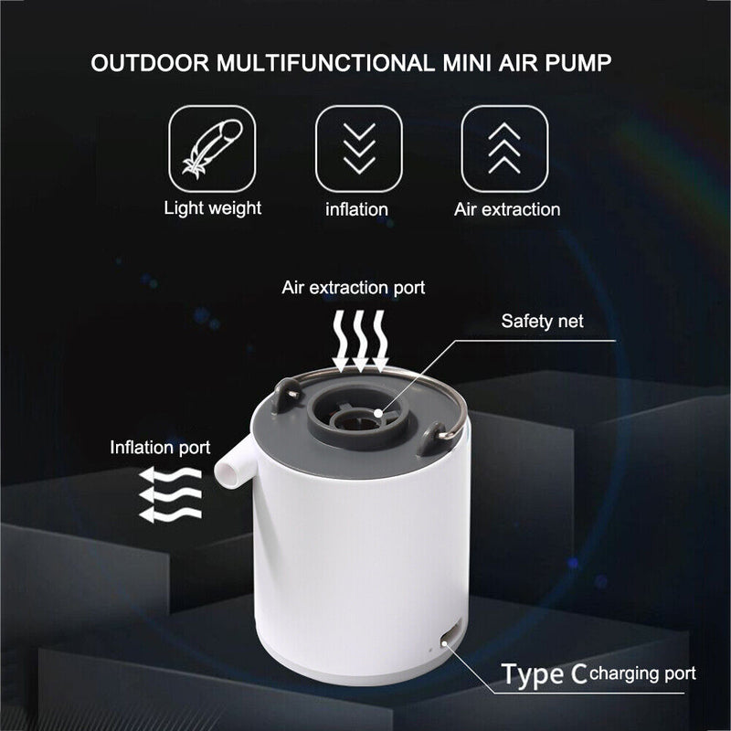 Mini Air Pump 1300mAh Rechargeable Air Pump Quick Inflate Deflate (Grey) Newly