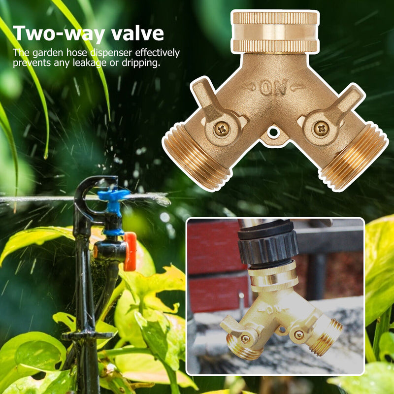Garden Hose Connector Tap Outlet Splitter Brass 2 Way Adapter with Washers