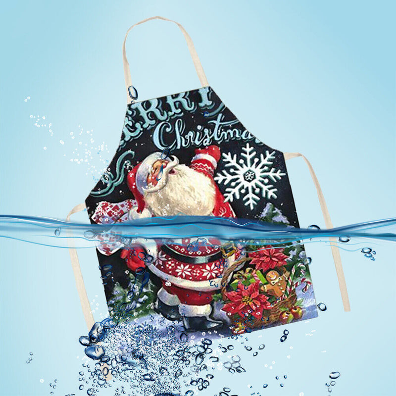 Santa Claus Printed Kitchen Apron Cotton Linen Oil-proof Waterproof Home Cooking