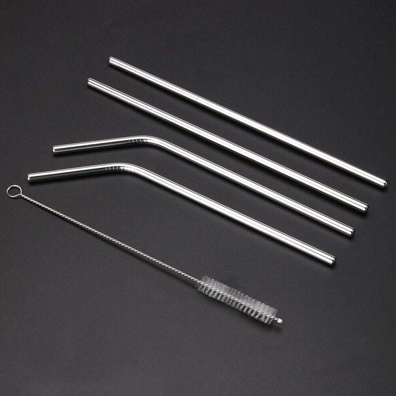 4pcs Metal Stainless Steel Drinking Straws + 1pc Cleaner Brushes
