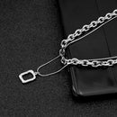 Women Jewelry Square Pendant Double Layer Multilayer Necklace Long Link Chain