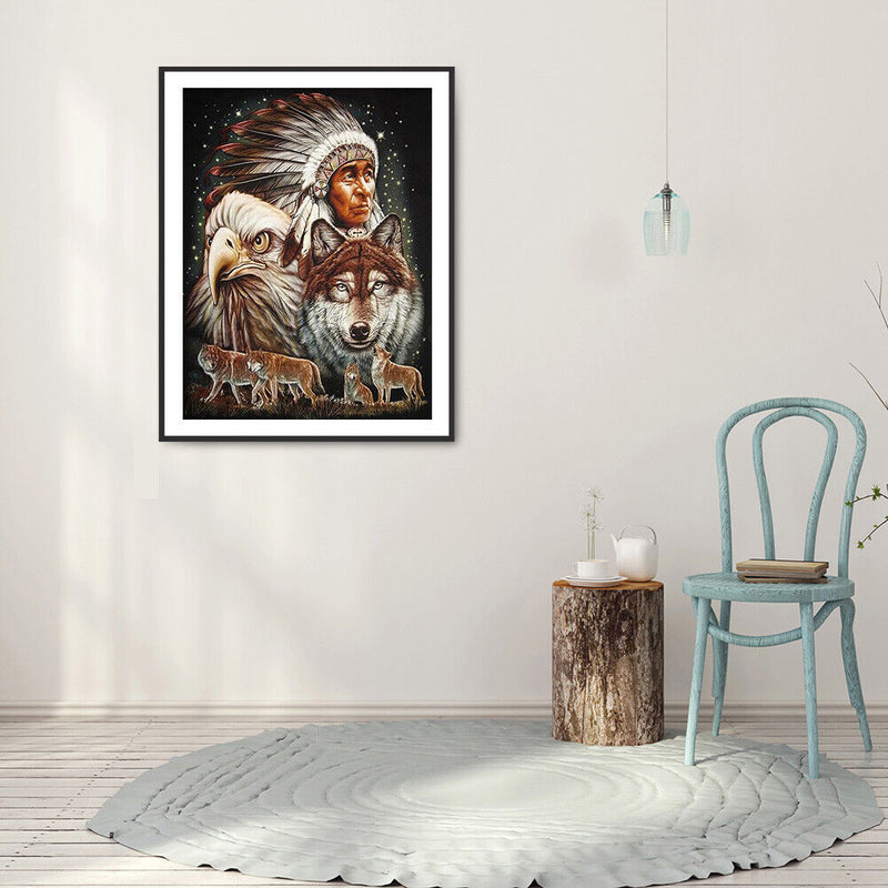5D DIY Diamond Painting Indians Animal Full Round Drill Mosaic Picture Decor Kit