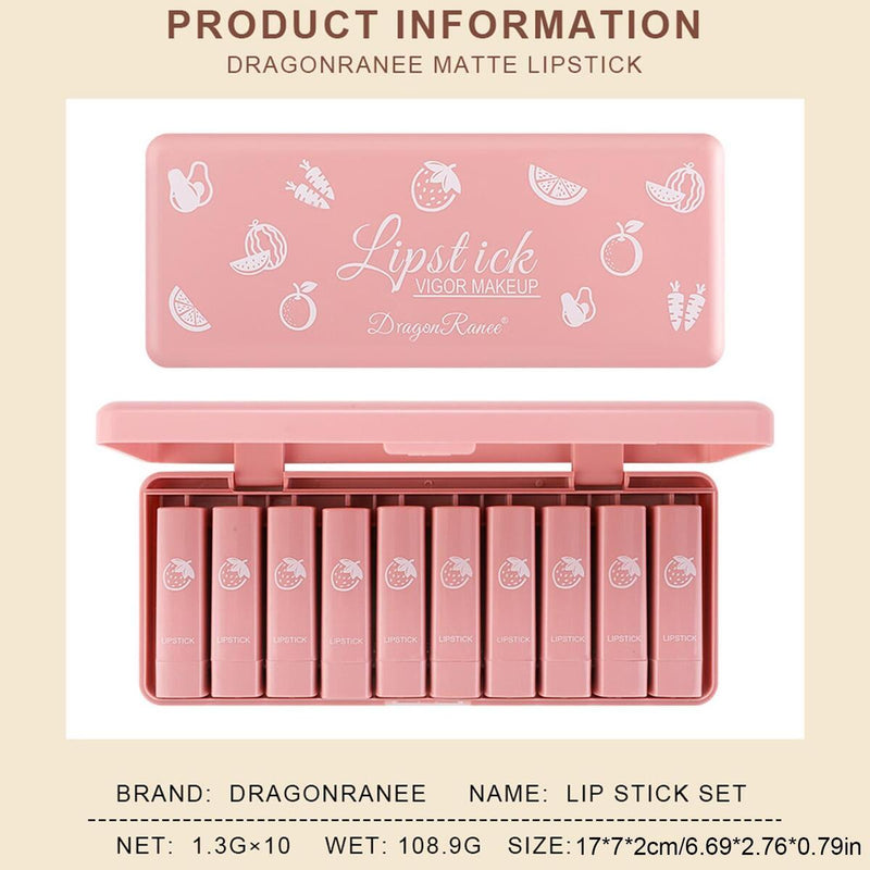 10 Pink Cute Mini Lipstick Gift Box Set Small Sample Small Lipstick Fruit~