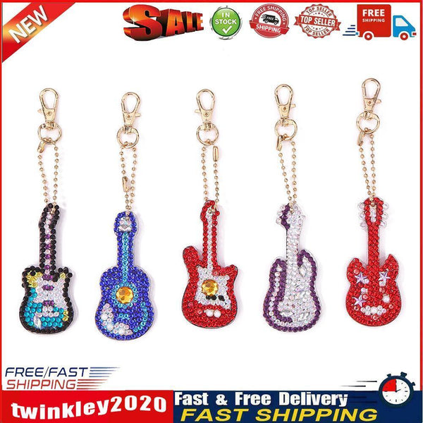 5pcs DIY Violin Full Drill Special Shaped Diamond Painting Keychains Gifts Newly