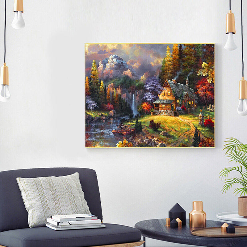 Paint By Numbers for Beginner Lodge Between Mountains and Forests Painting