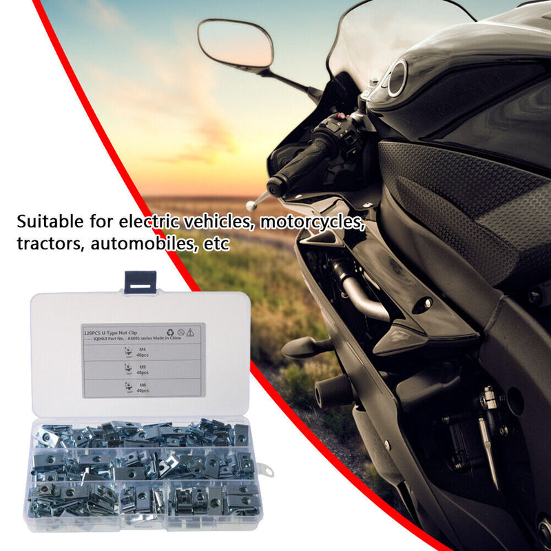 120pcs Carbon Steel Fastener Clips U Shape Chimney Nut for Motorcycle Automobile