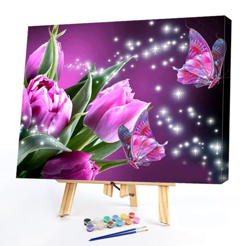 DIY Painting By Numbers Flowers Butterflies Acrylic Canvas Handpainted Wall Art