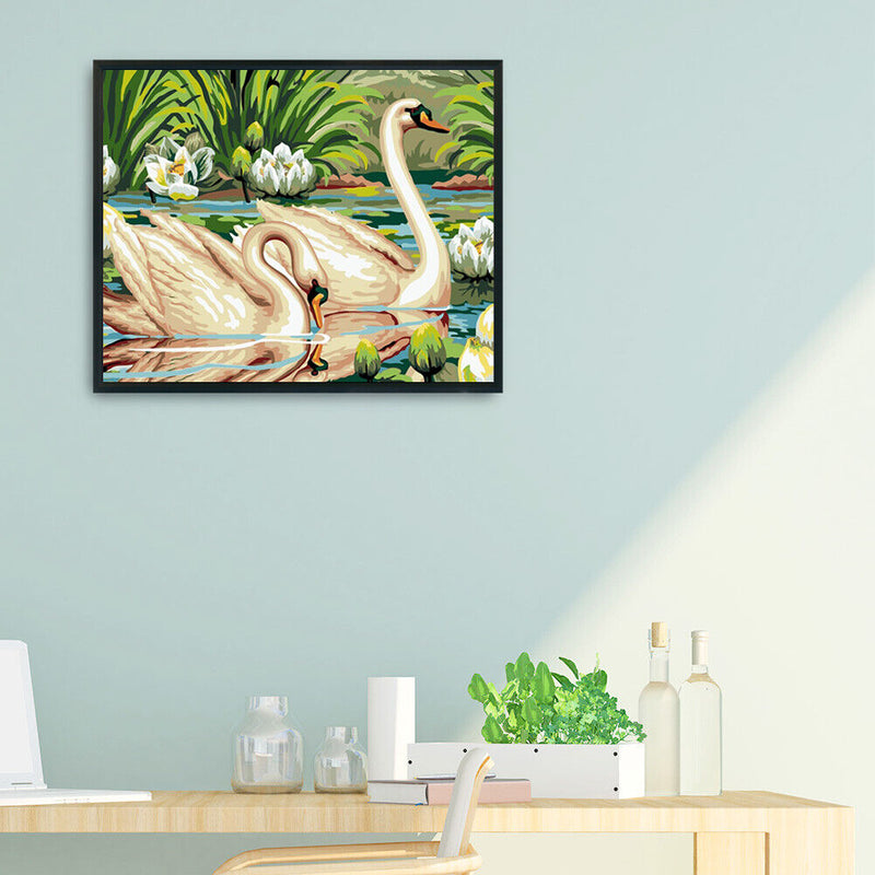 Painting By Numbers DIY Kit Swans Canvas Oil Art Picture Home Wall Decor Artwork