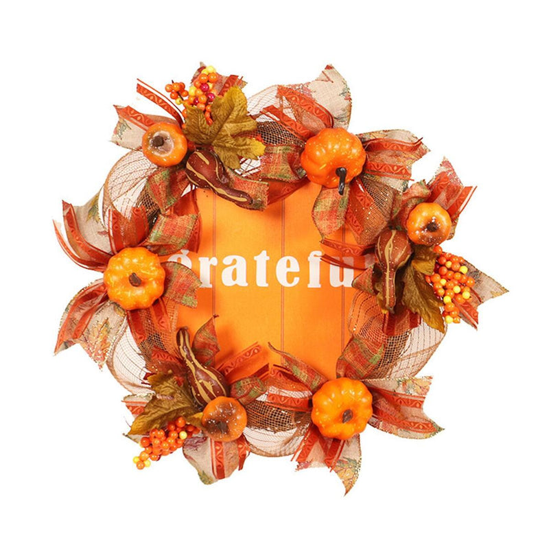 Autumn Artificial Pumpkin Harvest Door Wreath Fall Thanksgiving Decoration: