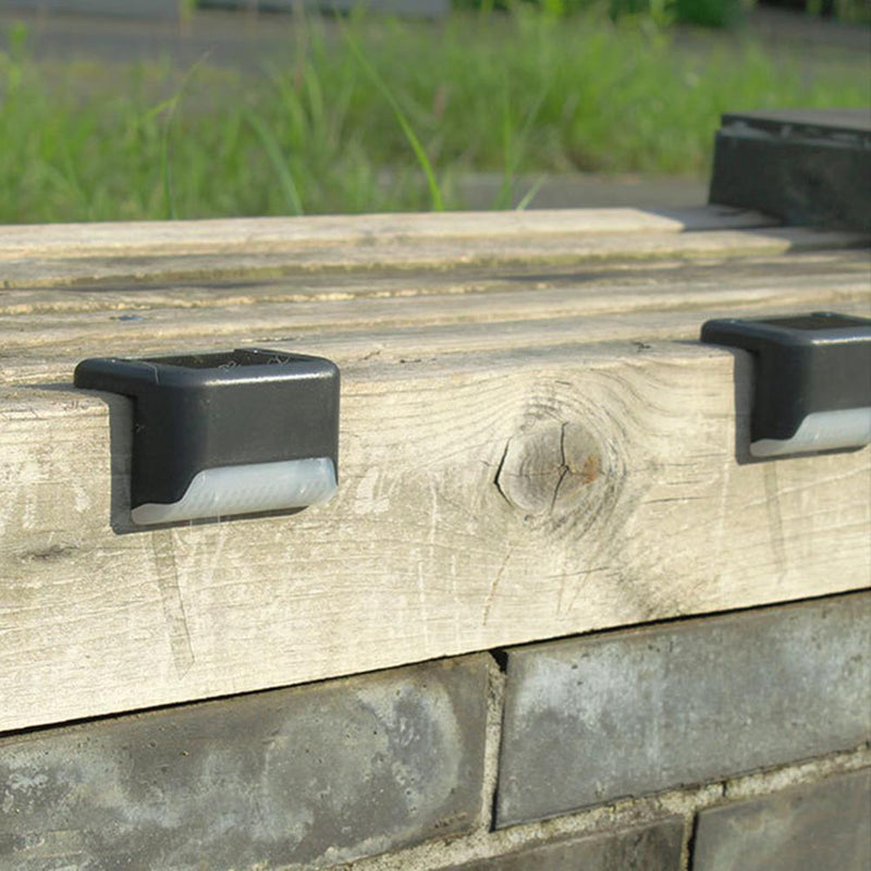 4x Solar Deck Step Wall Lights Stairs Fence Decor Lamps (Black/White Light)