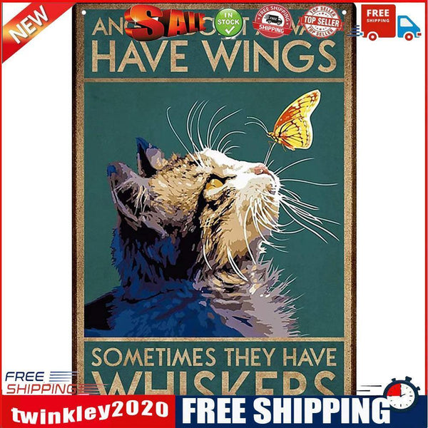 Retro Cat Butterfly Metal Plate Painting for Bar Pub Tin Plaques Wall Sign