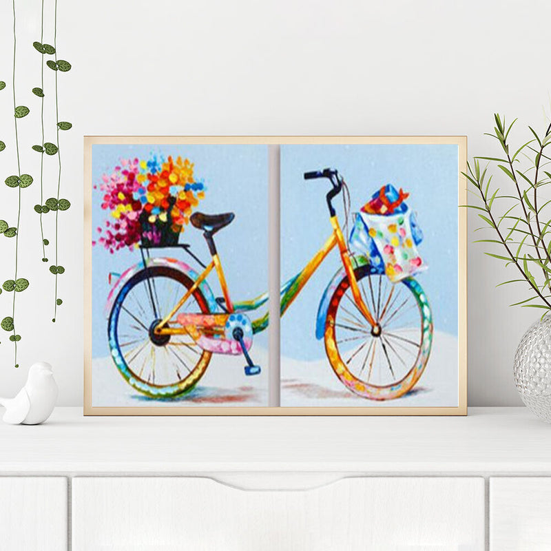 2 Panels Bike Oil Paint By Numbers Kits Canvas Drawing DIY Coloring Picture Art