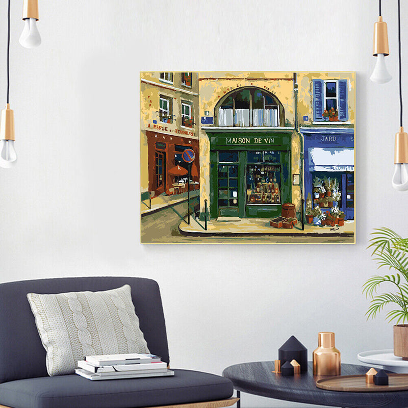 Street Corner Store Oil Paint By Numbers Kit DIY Acrylic Painting on Canvas