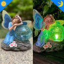 Garden Fairy Statue Waterproof Outdoor Sculpture with Solar Lights (Blue) Newly