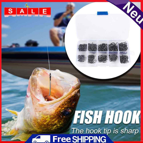 500pcs 3-12 Size Skirt Fishing Hook Set Hard Steel Fishing Hook with Barb