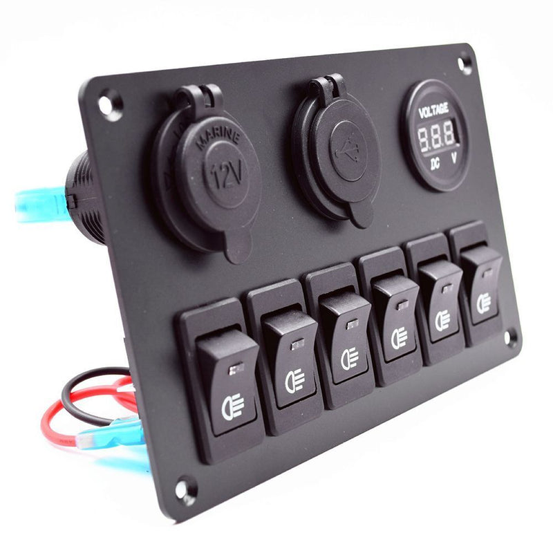 Waterproof For Car RV LED Rocker Switch Panel Dual USB Port 6 Gang 12V/24V