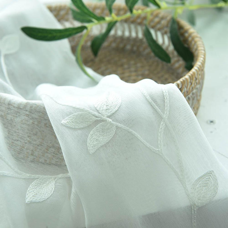 Embroidery Printing Curtain Window Screening Home Yarn Tulle Curtain(White)
