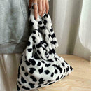 Retro Cow Print Plush Women Fashion Big Capacity Shoulder Bag D2N8 F0E8