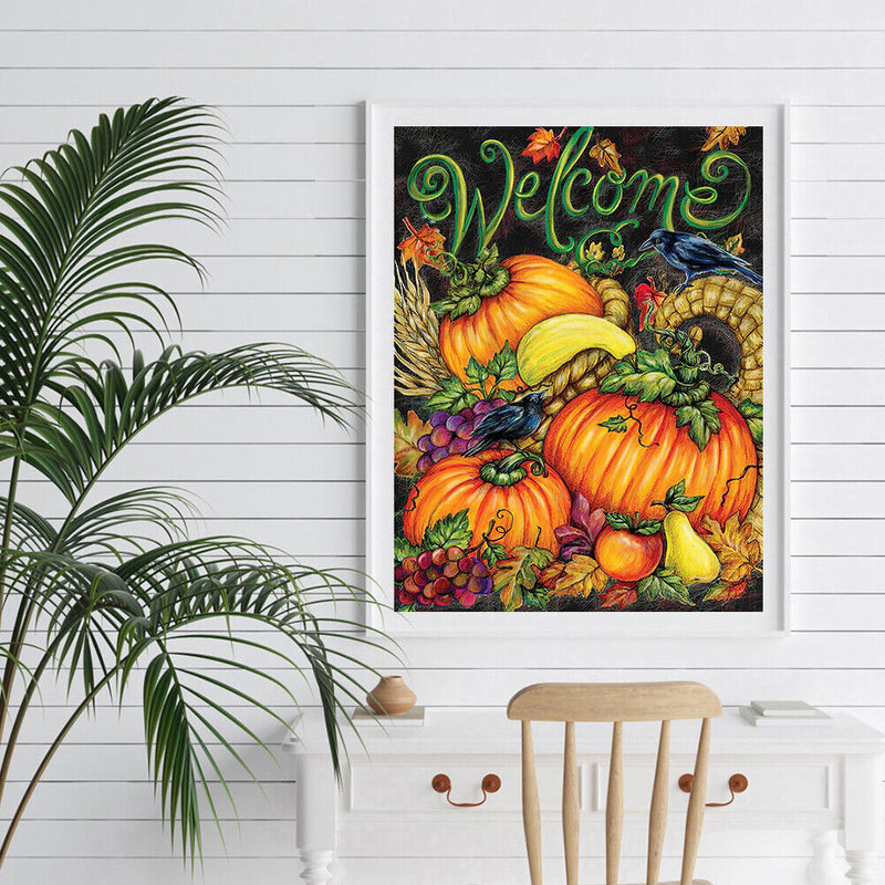 5D Diamond Painting Kit Welcome Pumpkin Full Round Drill DIY Home Decor