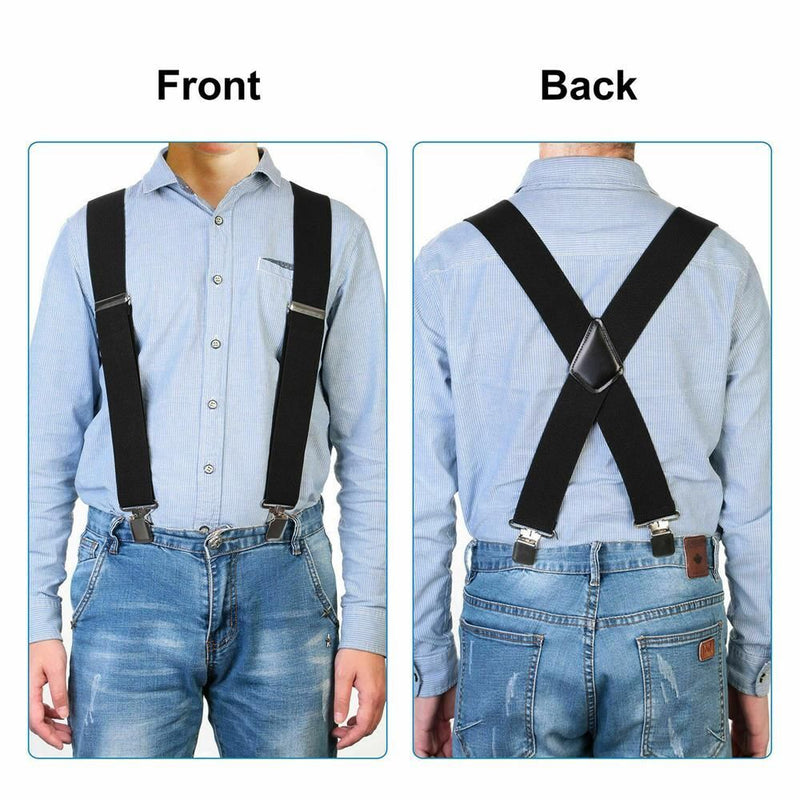 X Back Elastic Braces Adjustable Strap Clip Mens Braces Suspenders Solid Color