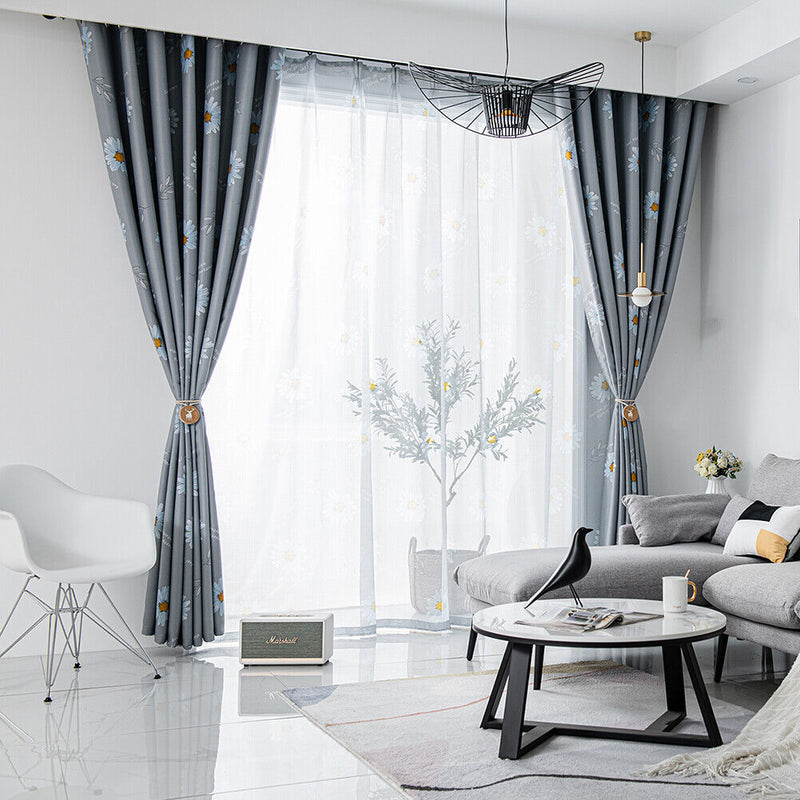 Sunflower Curtain Tulle Voile Modern Printed Floral Window Blind Screening Sheer