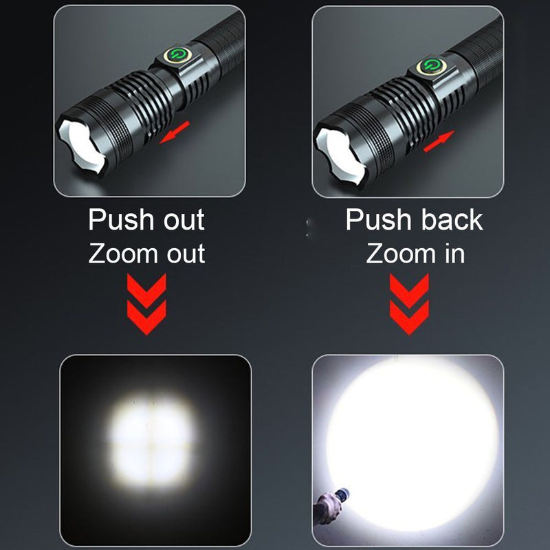 zoom Zoomable Torch Lamp Battery Power LED Glare Glashlight USB Charging