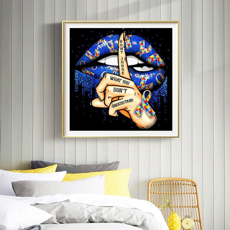 Handmade Full Round Drill Diamond Painting Kit Blue Lips 5D DIY Drawing Artwork