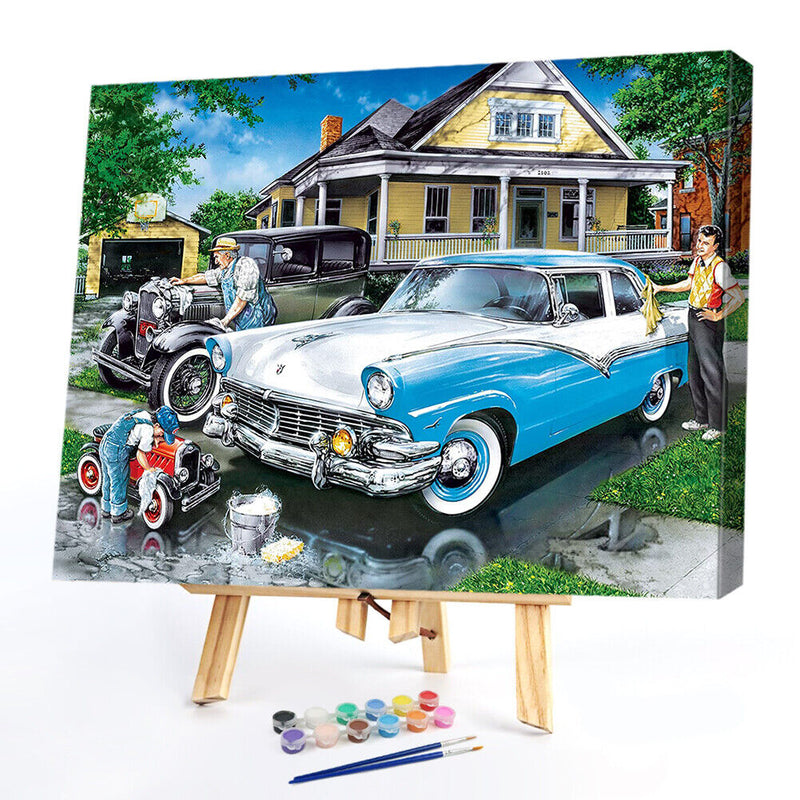 Canvas Painted Oil Paint By Numbers Washing Car Wall Art Modern Bedroom Decor