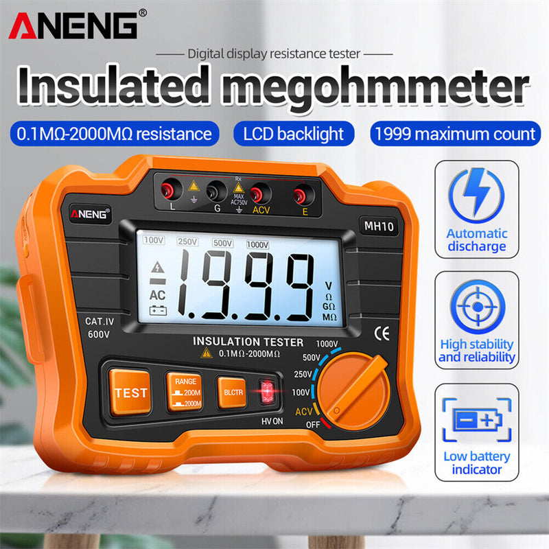 ANENG MH10 Digital Insulation Resistance Tester 100-1000V Megger (Orange) Newly