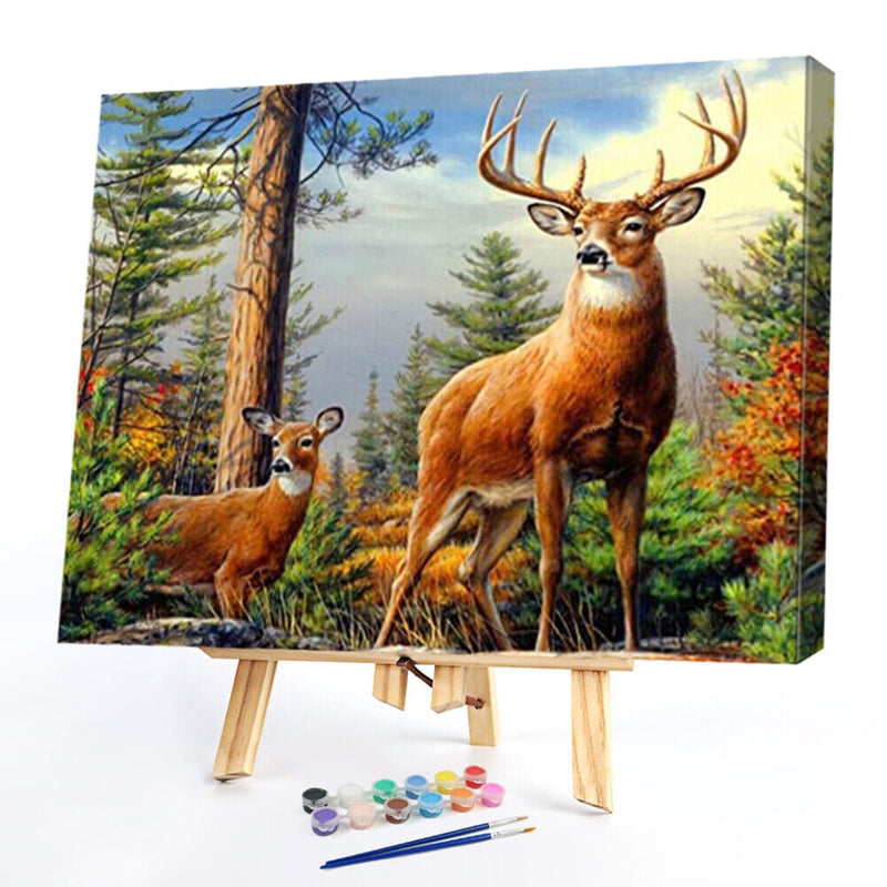Oil Paint By Numbers Picture DIY Drawing Painting Froest Deer Drawing on Canvas