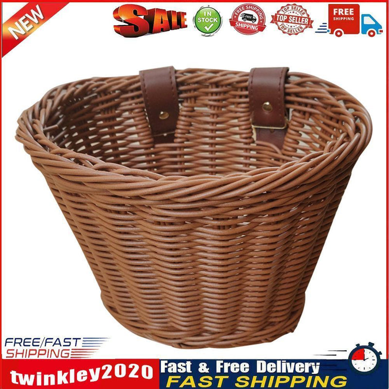 Kids Bike Basket Women Bicycle Rattan Weaving Front Basket (Primary Color) Newly
