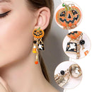 Orange Enamel Crystal Halloween Pumpkin Hanging Earrings*