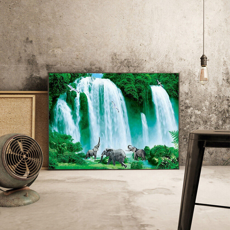 5D DIY Diamond Painting Elephants Waterfall Full Round Drill Crafts Mosaic Sets