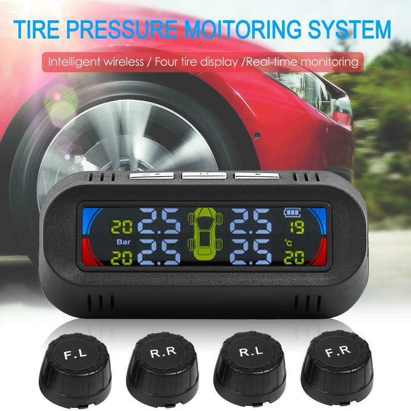 Wireless Solar TPMS LCD Car Tire Pressure Monitoring System + 4 External Sensors