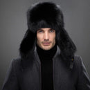 Hunting Bomber Hat with Fur Ear Flaps Men's Russian Hat Winter Trapper Hat