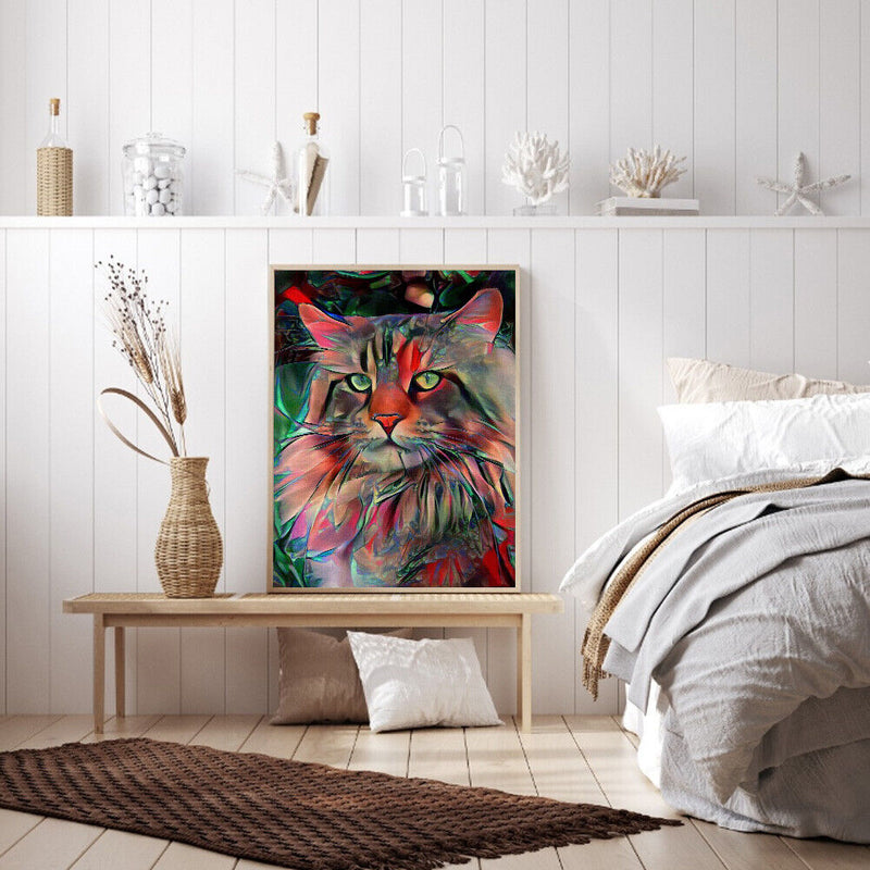 Hand Painted on Canvas DIY Red Cat Oil Paint By Numbers Drawing Kit Ornaments