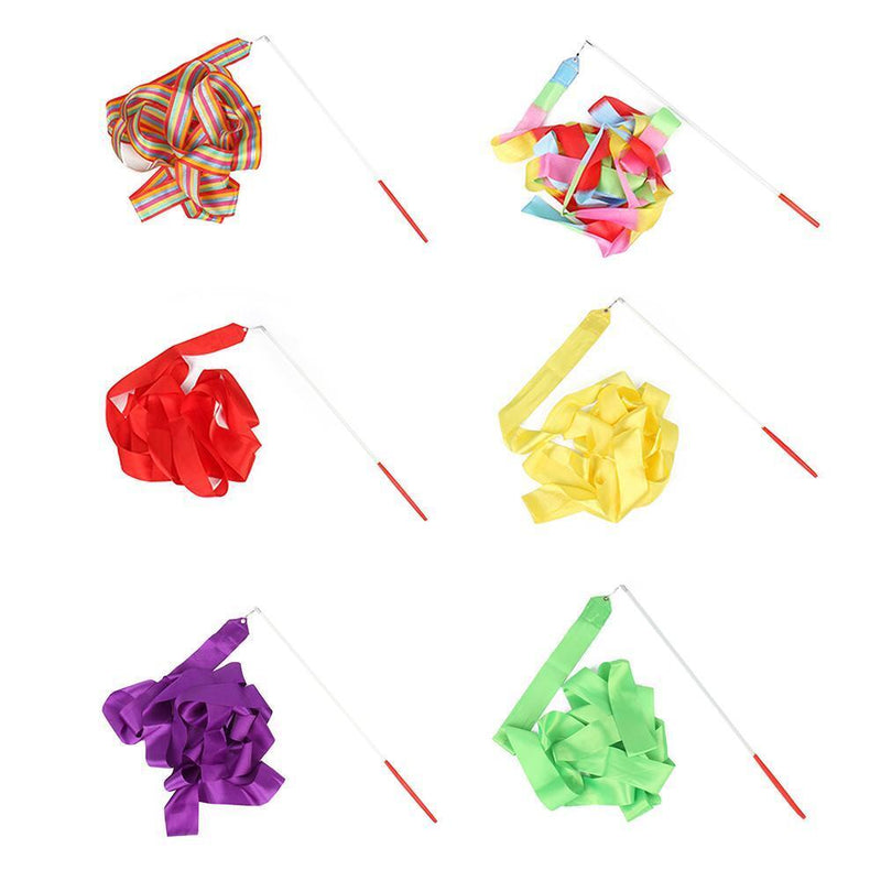 2m Gym Dance Ribbons Training Rainbow Stick Art Ballet Streamer for Kid (Satin)