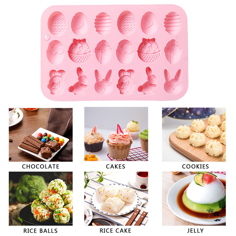 Fondant Moulds Easter Egg & Bunny Silicone Mold Tray for Candy Cake Chocolate